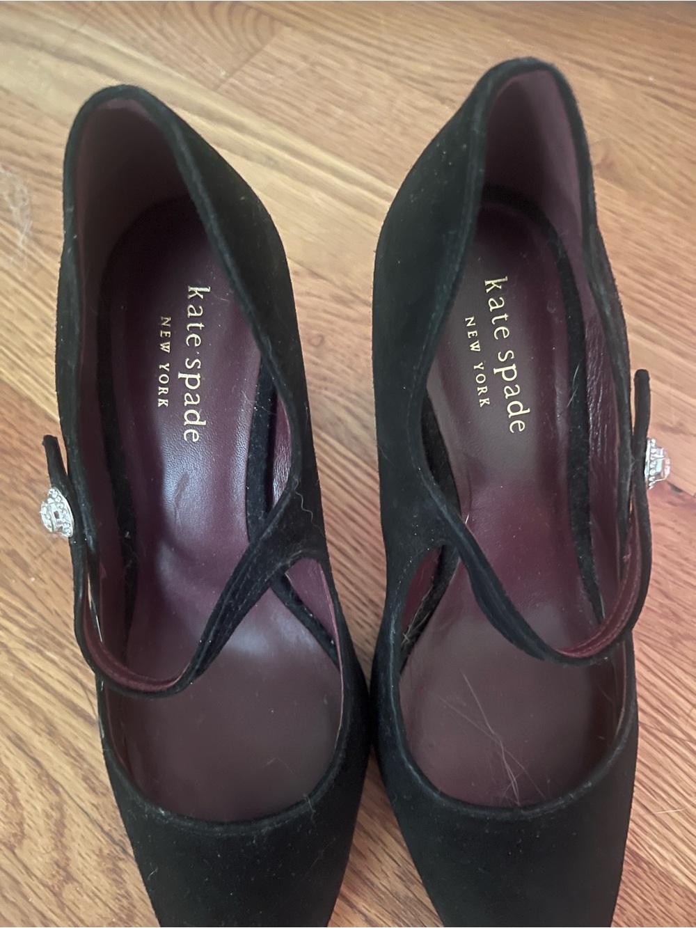 kate spade Black Suede Pointed Mary Jane Heels with Crystal Buckle - Picture 2 of 6